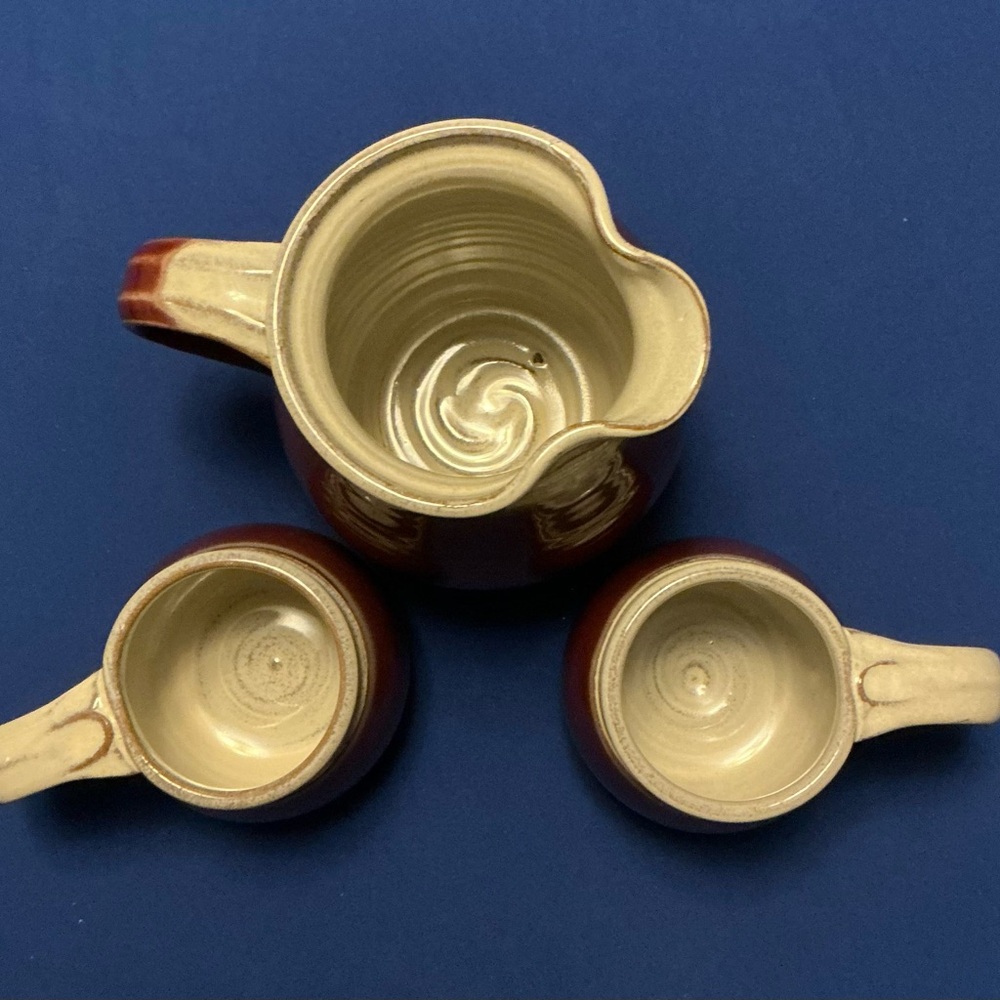 Rustic Red and Cream Pottery Pitcher and Mug Set - Picture 3 of 7